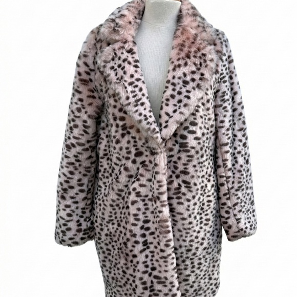 Pink Leopard Print Faux Fur Coat Size Medium, Skies Are Blue Brand Jacket - Picture 2 of 6
